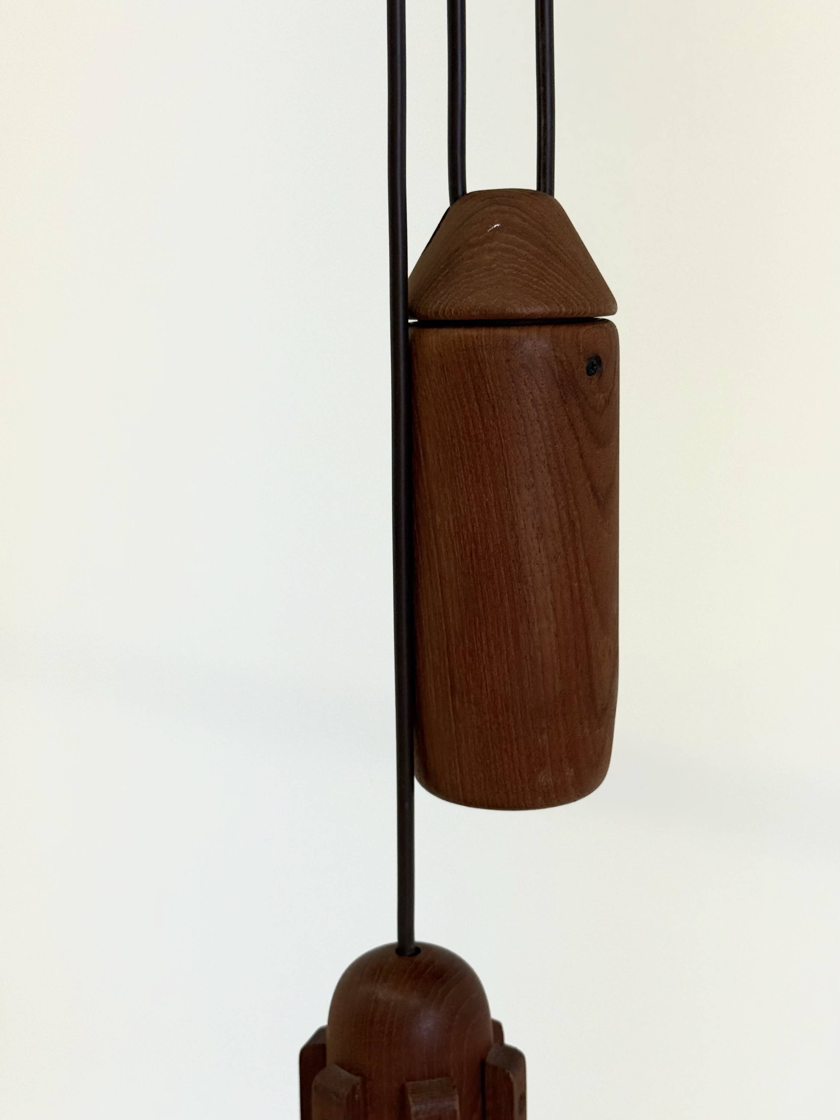 Mid-century teak pendant lamp from Domus with linen shade