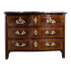 Louis XV chest of drawers in veneer and gilded bronze, Rance marble, 18th century