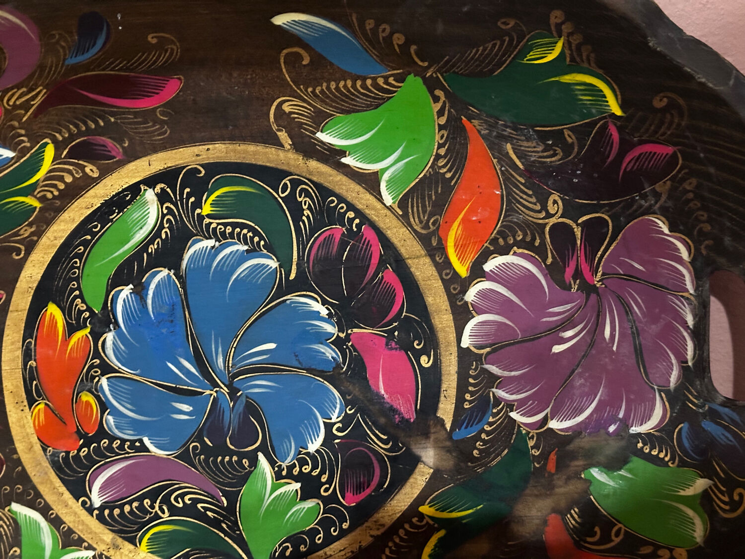 Mid-century hand-painted floral decorative tray / catchall 49 cm / 33 cm