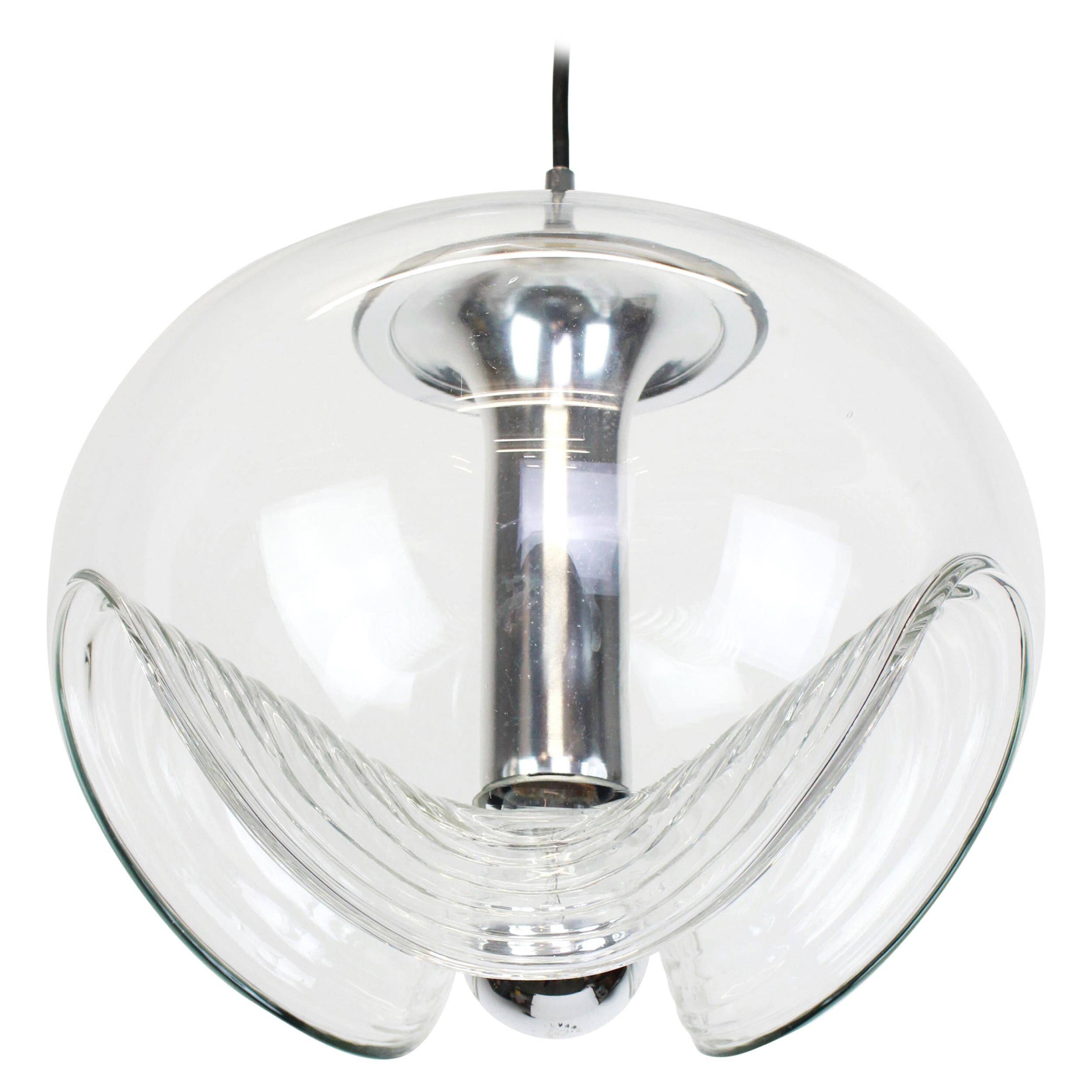 Large transparent glass ceiling light by Koch & Lowy, Peill & Putzler, Germany, 1970.