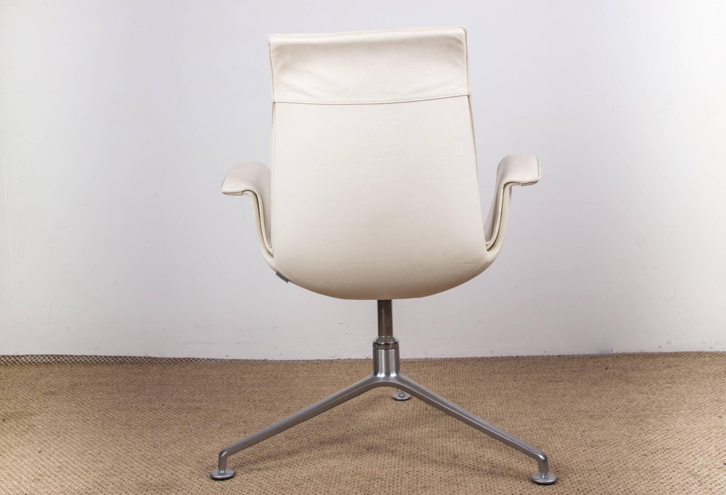 Danish armchair, white leather + chrome steel, model fk 6725 or “tulip chair”, preben fabricius/knoll