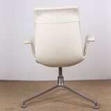 Danish armchair, white leather + chrome steel, model fk 6725 or “tulip chair”, preben fabricius/knoll