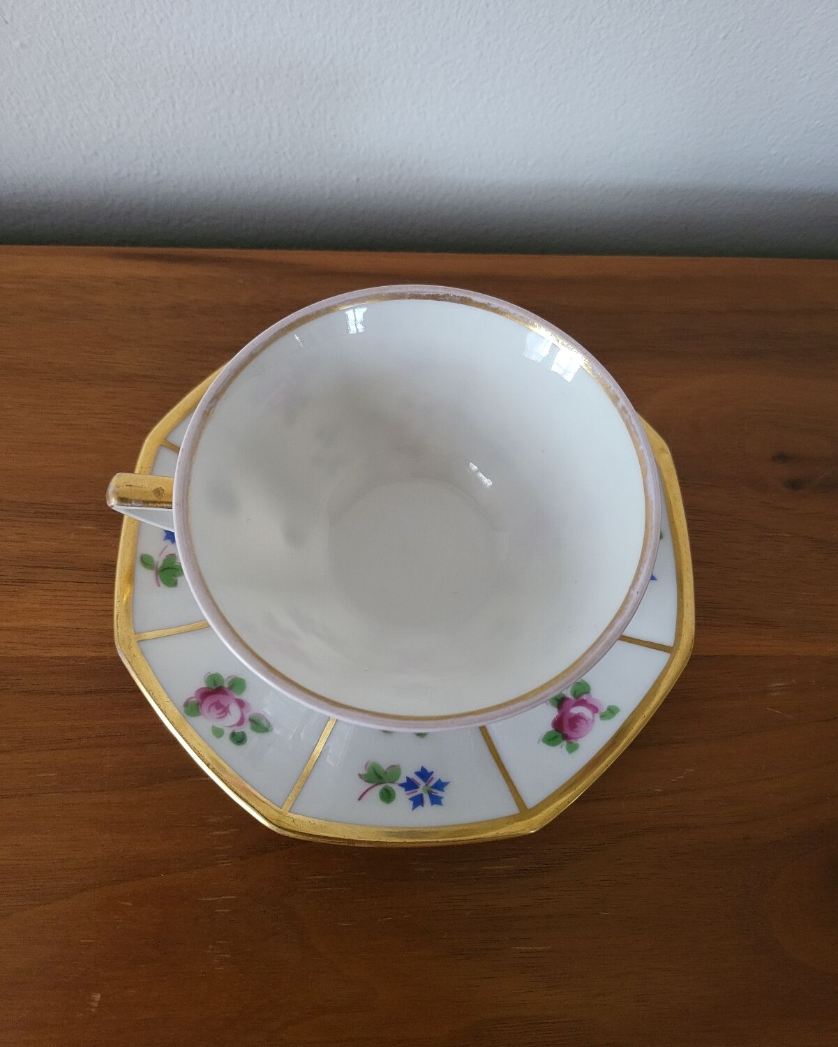 Limoges Porcelain Cup with Decor of Barbel Fish and Roses