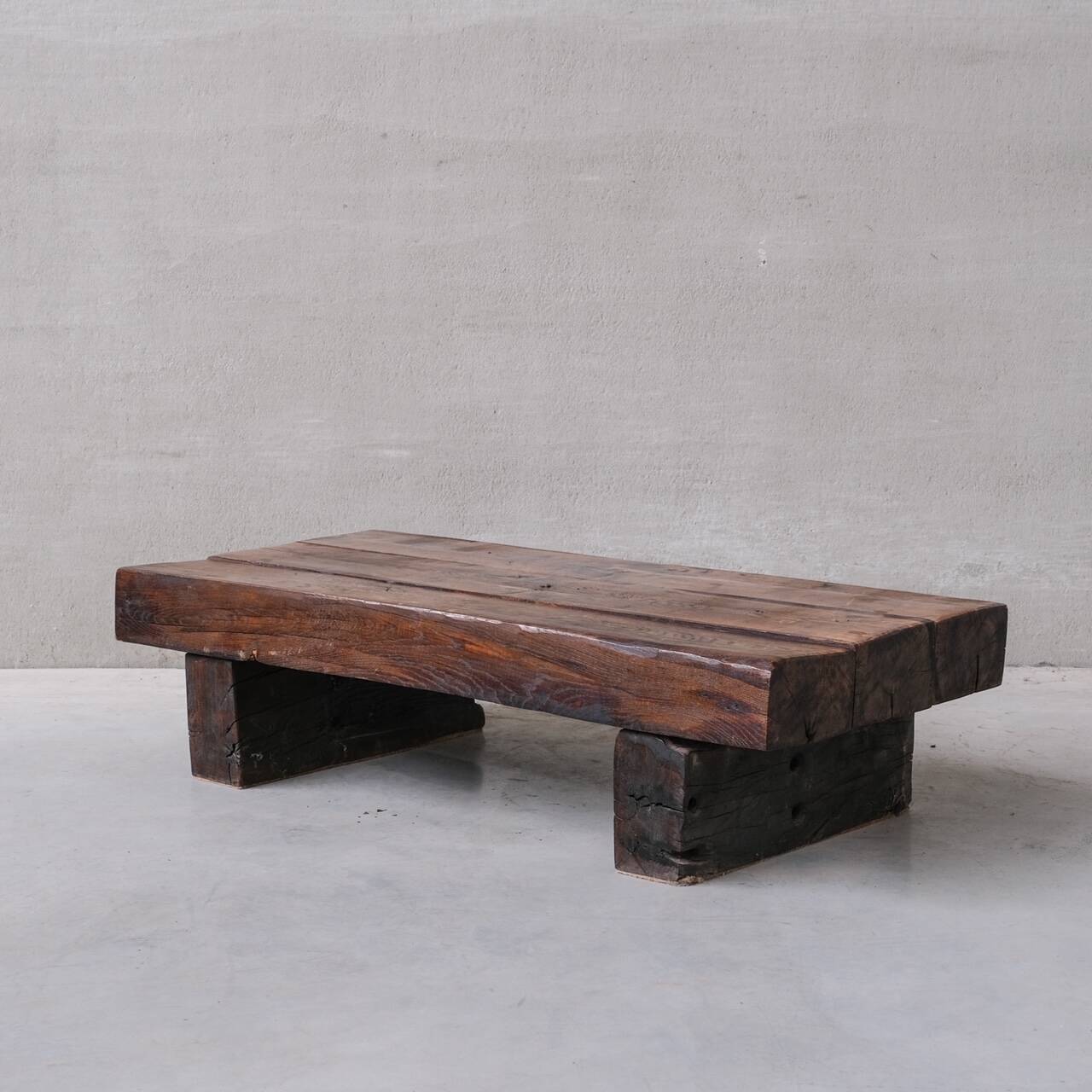 Brutalist Wooden 'Sleeper' Mid-Century Dutch Coffee Table