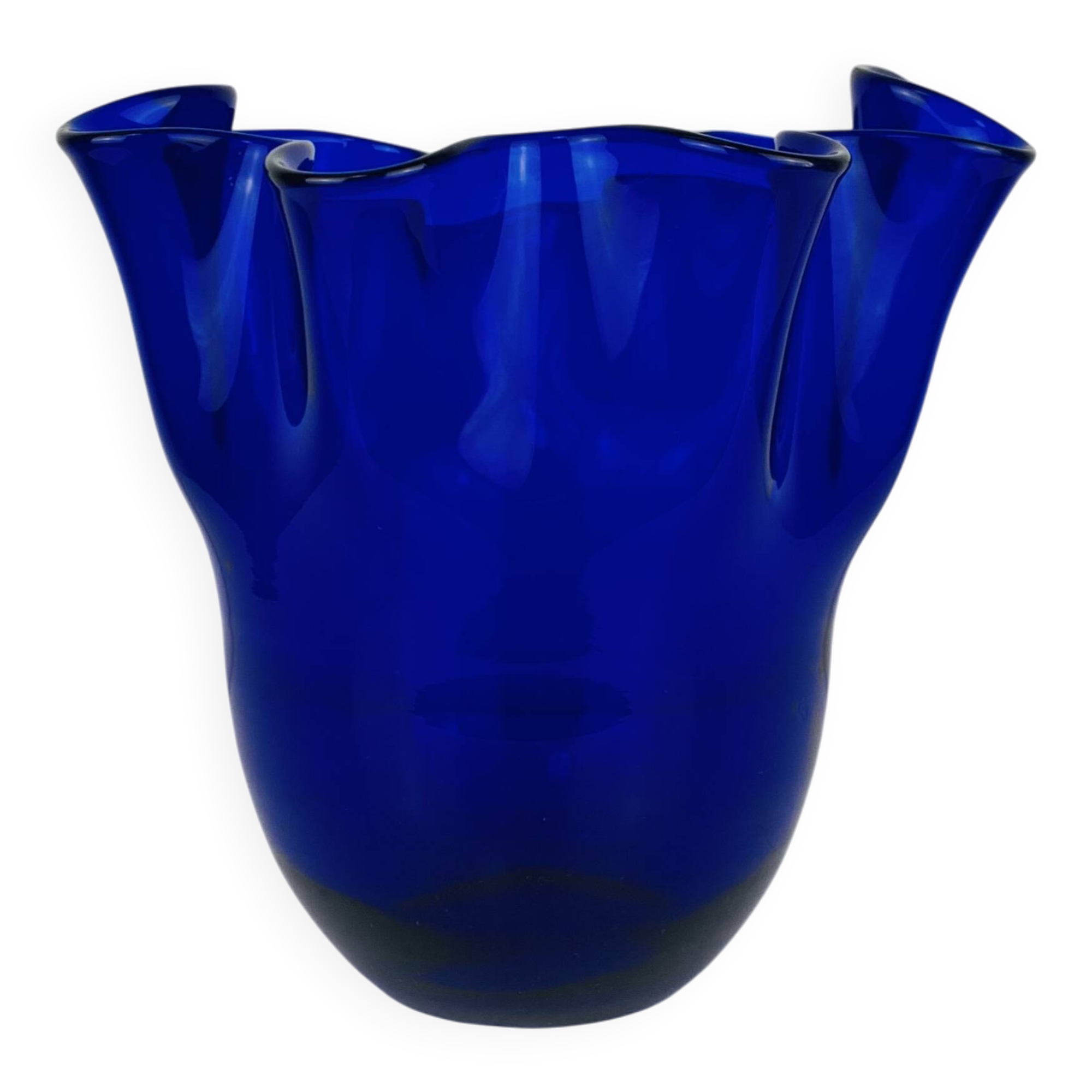 Vintage cobalt blue glass handkerchief vase