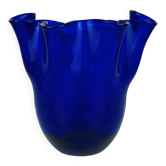 Vase mouchoir verre bleu cobalt vintage