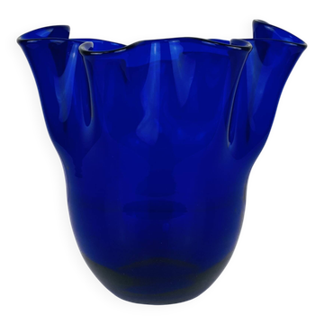 Vintage cobalt blue glass handkerchief vase