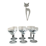 Lot 6 coupes à champagne art décor, années 20. ciselées motifs épis de blé/traits transversaux