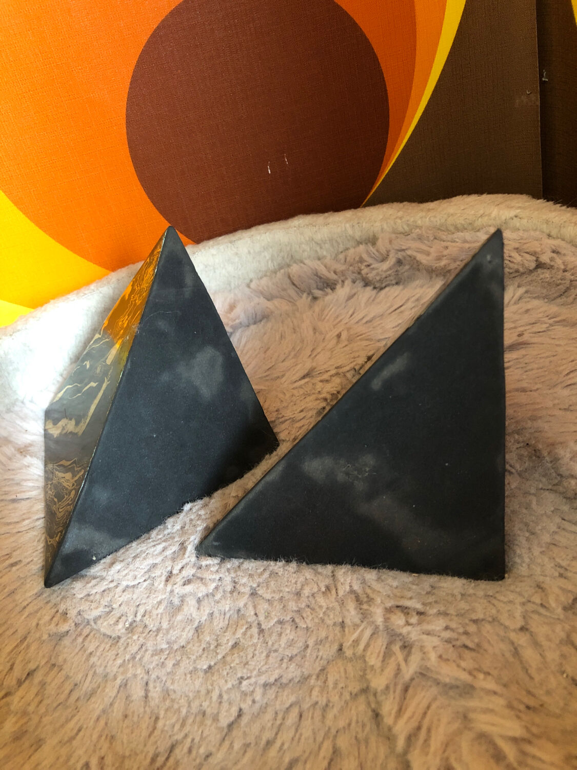 Marbled pyramids art deco bookends