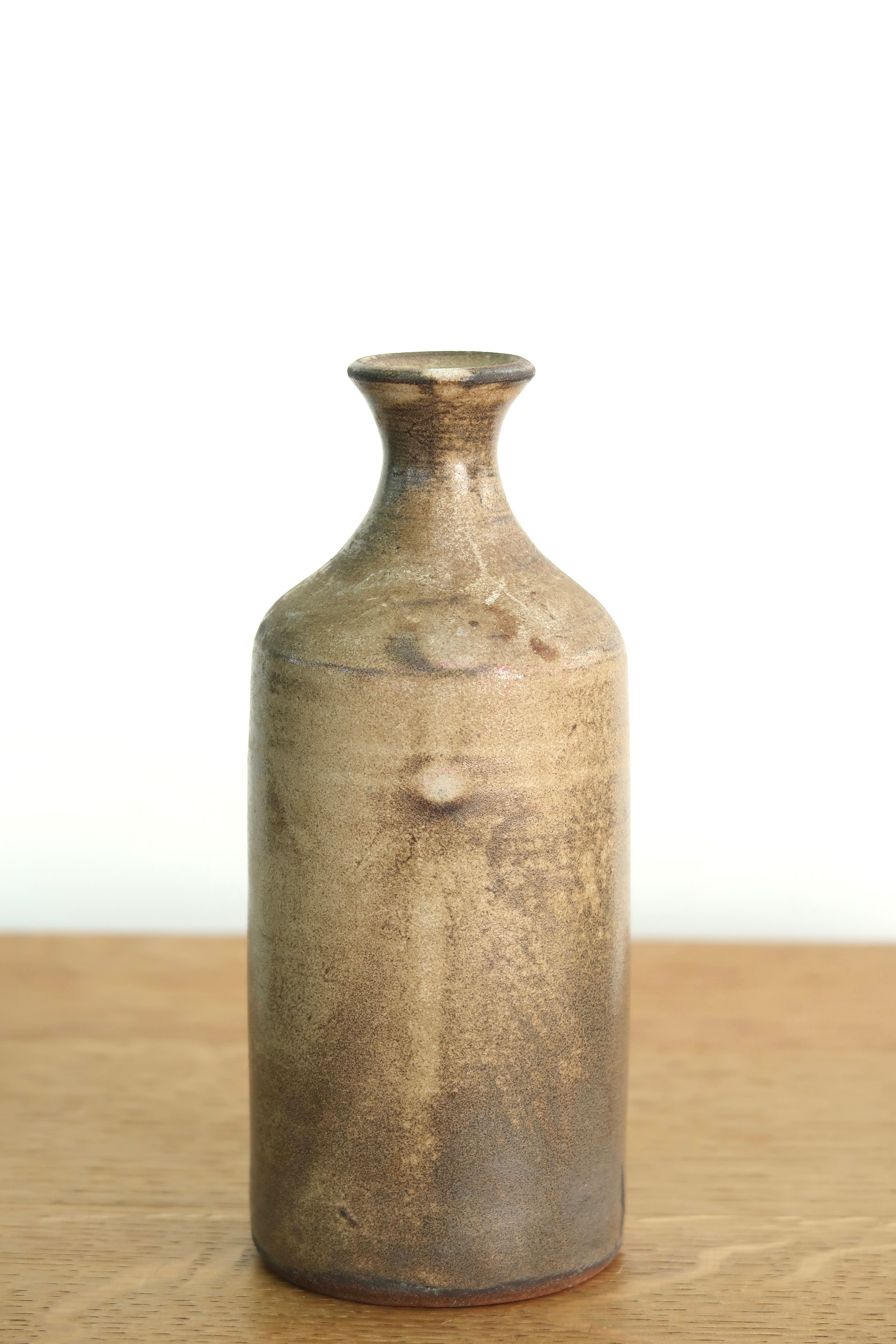 Beige brown ceramic bottle vase, 70s