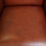 Set of 2 cognac-colored cowhide Art Deco design armchairs