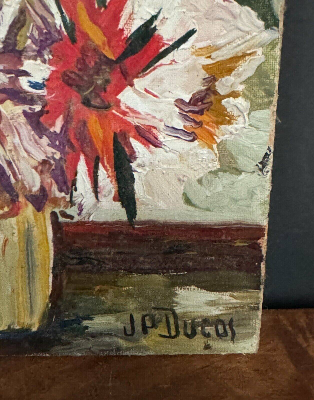 Oil on cardboard by J.-P. Ducos still life 1960 bouquet of flowers