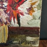 Oil on cardboard by J.-P. Ducos still life 1960 bouquet of flowers