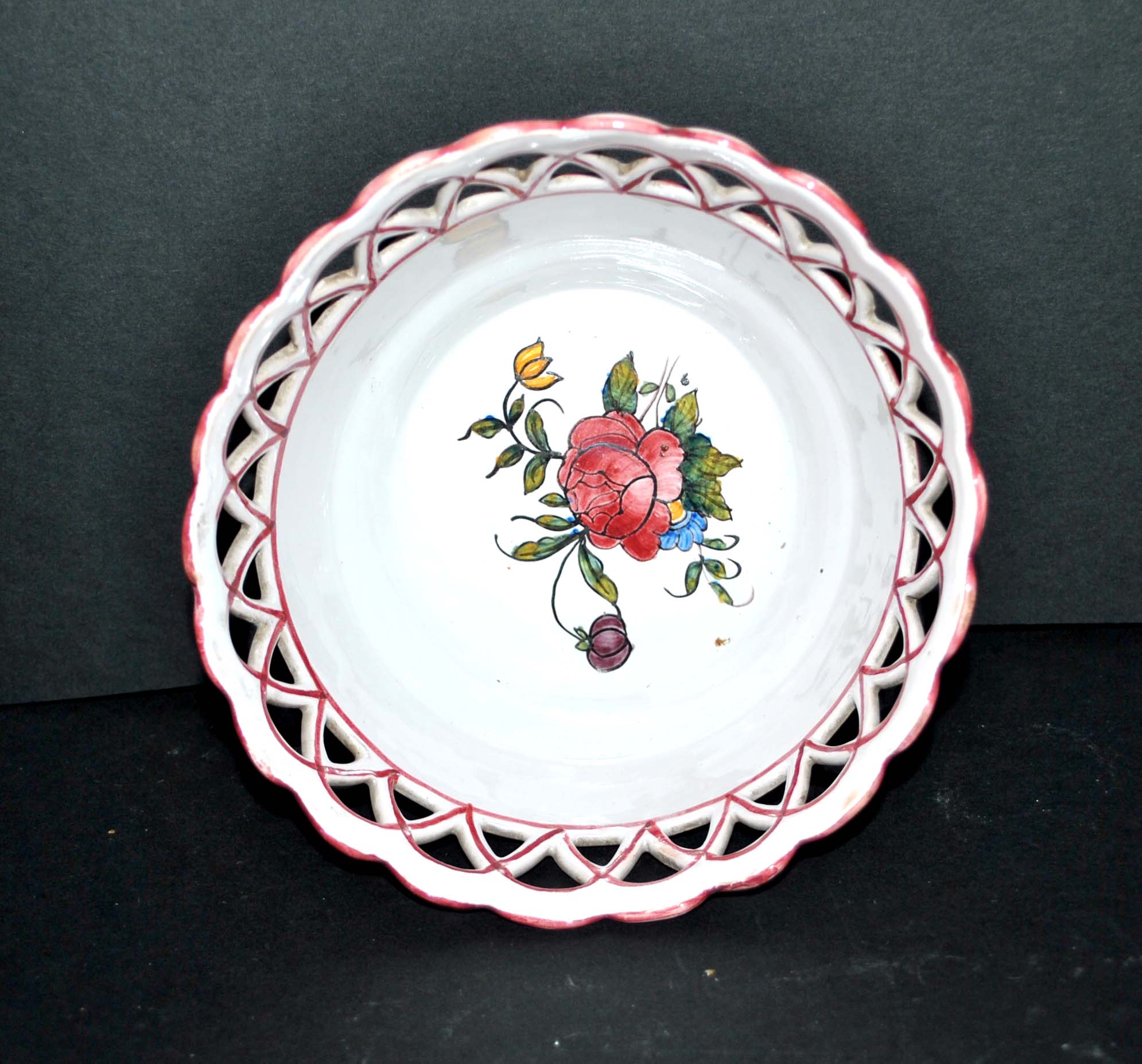 Openwork earthenware basket cup by Malicorne Emile Tessier