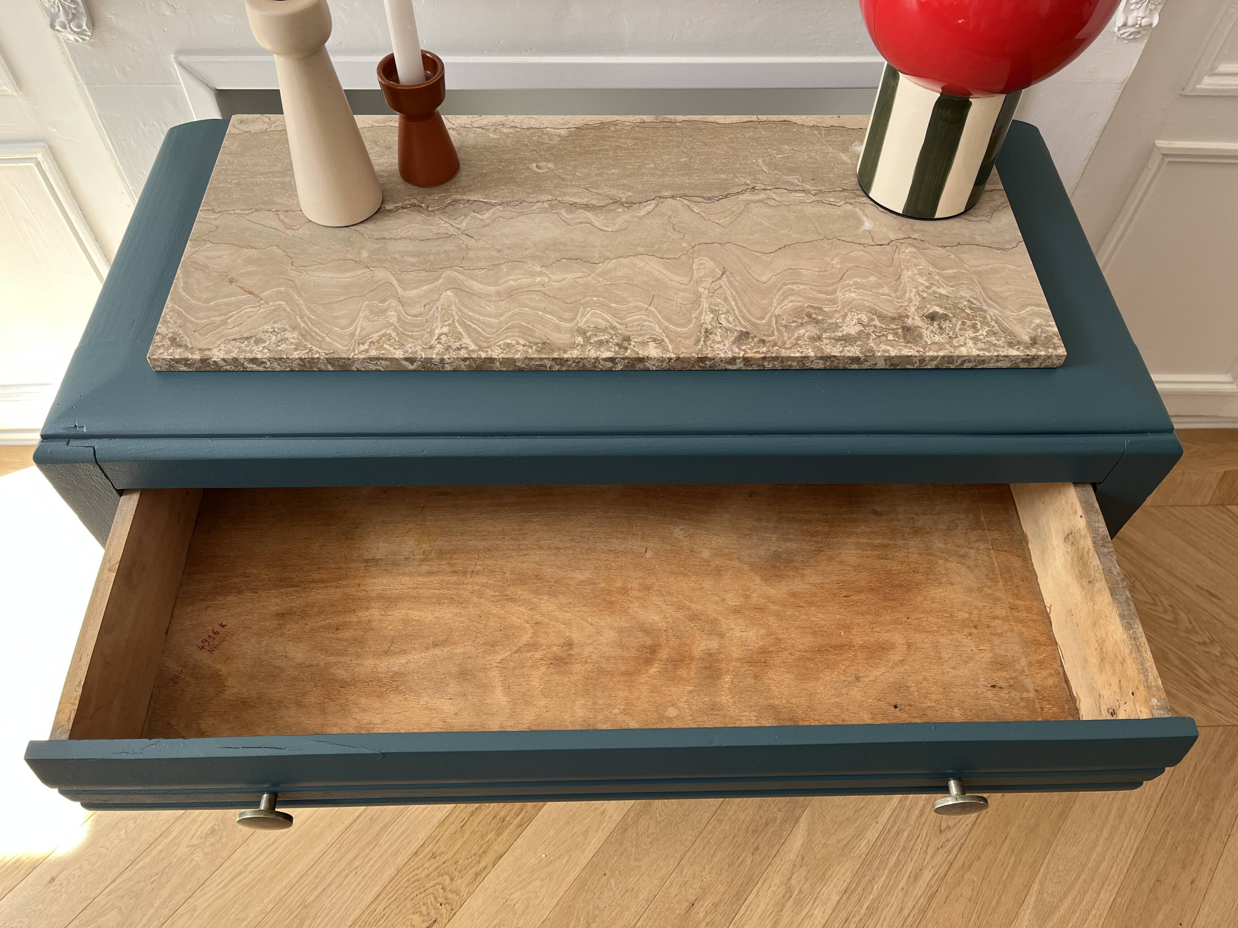 Vintage chest of drawers - 1950s - marble - midnight blue