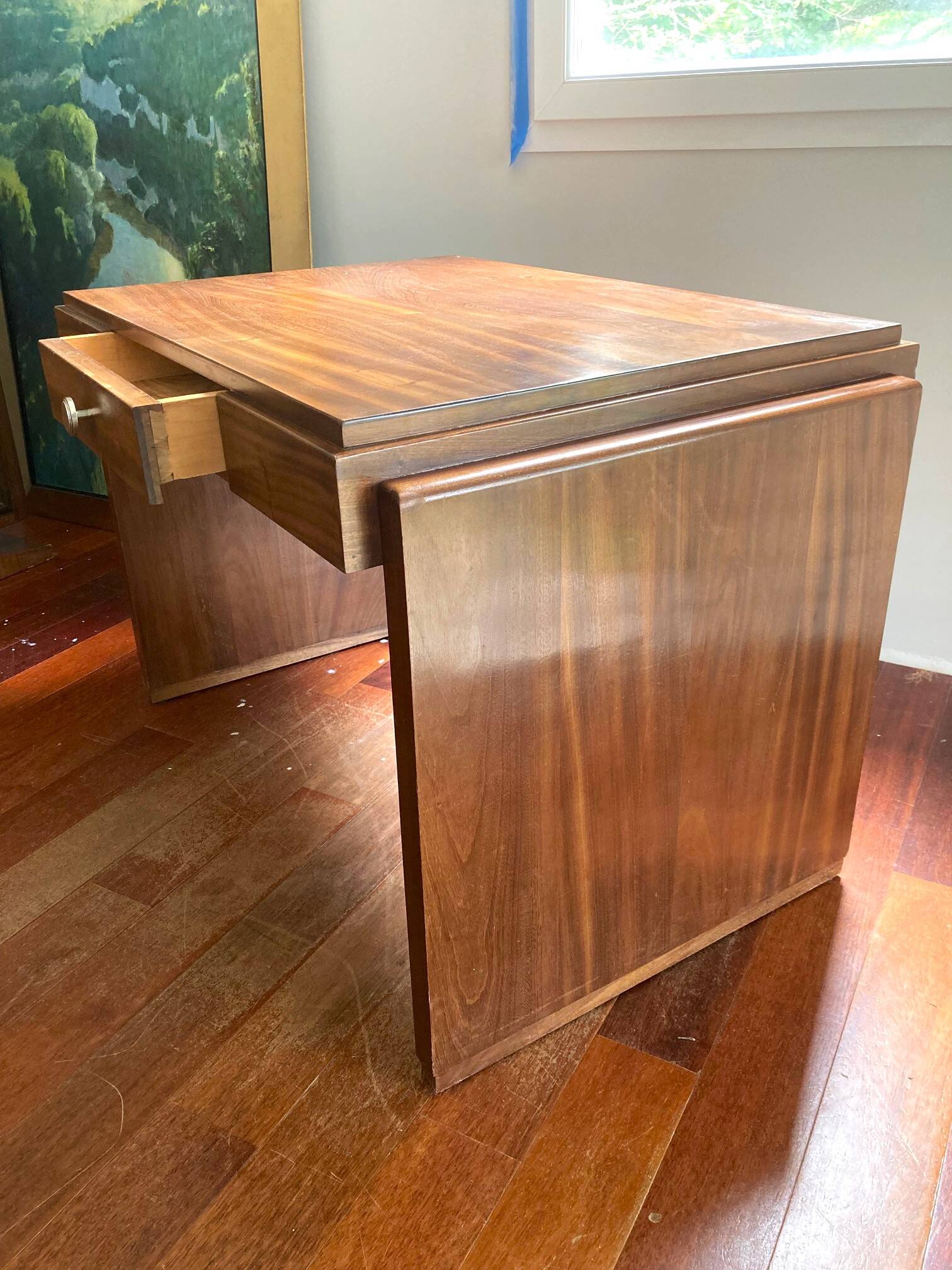 Walnut and mahogany desk, 1930s-1940s.