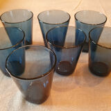 7 vintage blue water glasses