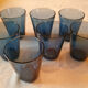 7 vintage blue water glasses