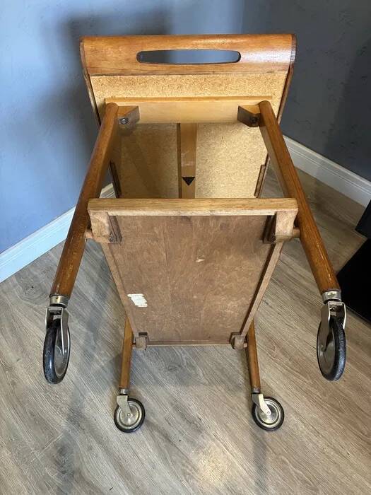 Mid-Century "Opal" Bar Cart / Serving Trolley — Oak & Rattan, 1960s