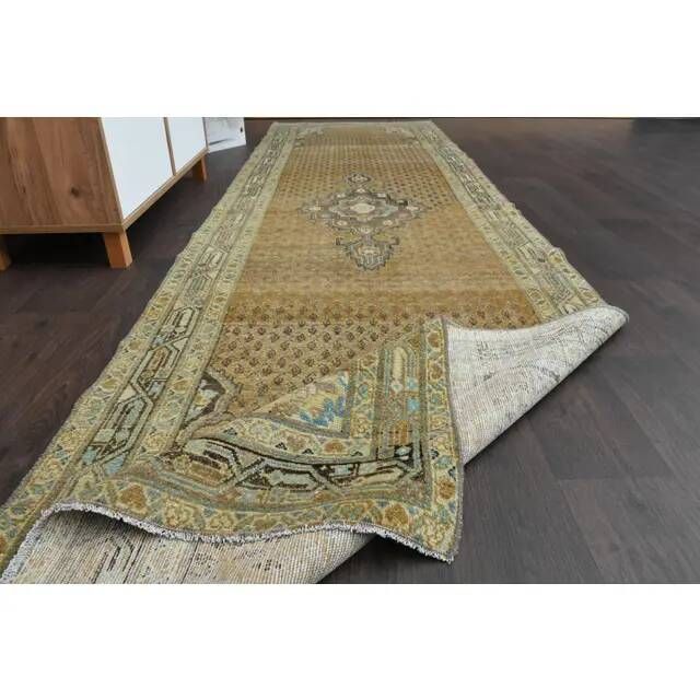 Vintage Turkish Oushak Handmade Wool Cotton Orange Runner Rug 100x358