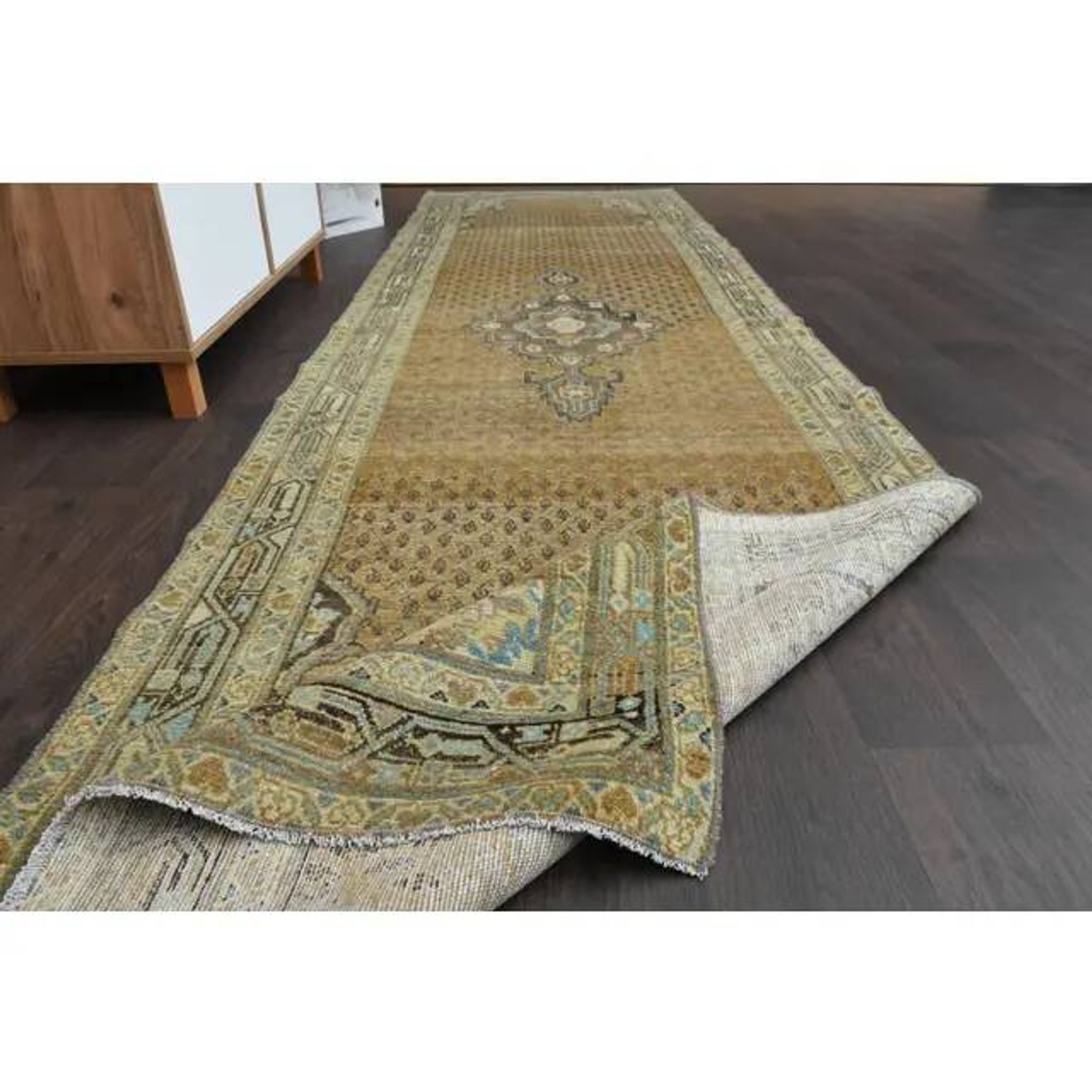 Tapis de couloir vintage turc Oushak fait main en laine et coton orange