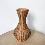 Wicker and woven bamboo vase