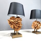 Brass and stone rose table lamps, 1970s