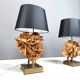 Lampes de table en laiton et pierre rose, années 1970