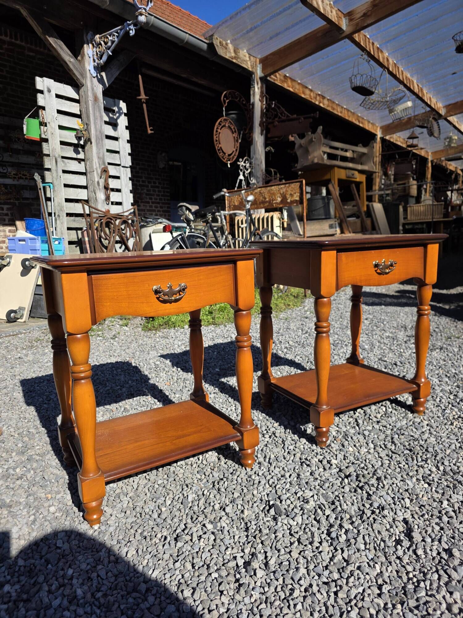 Pair of cherry wood bedside tables from the mid-20th century.