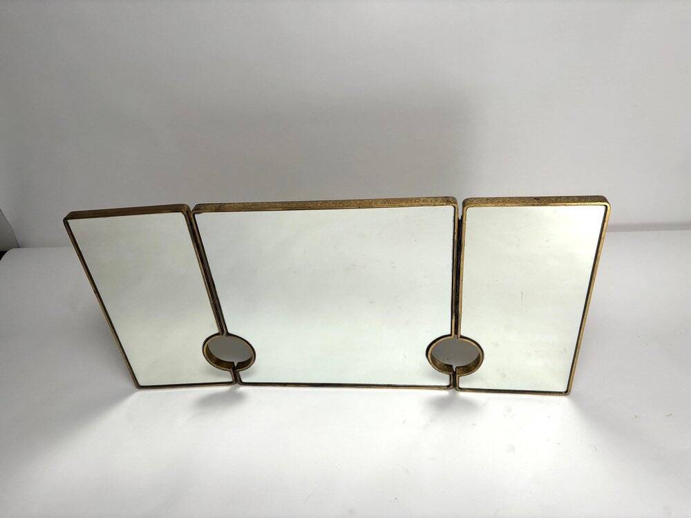 Large Mid-Century Modern Italian Brass Triple Mirror, 1950s