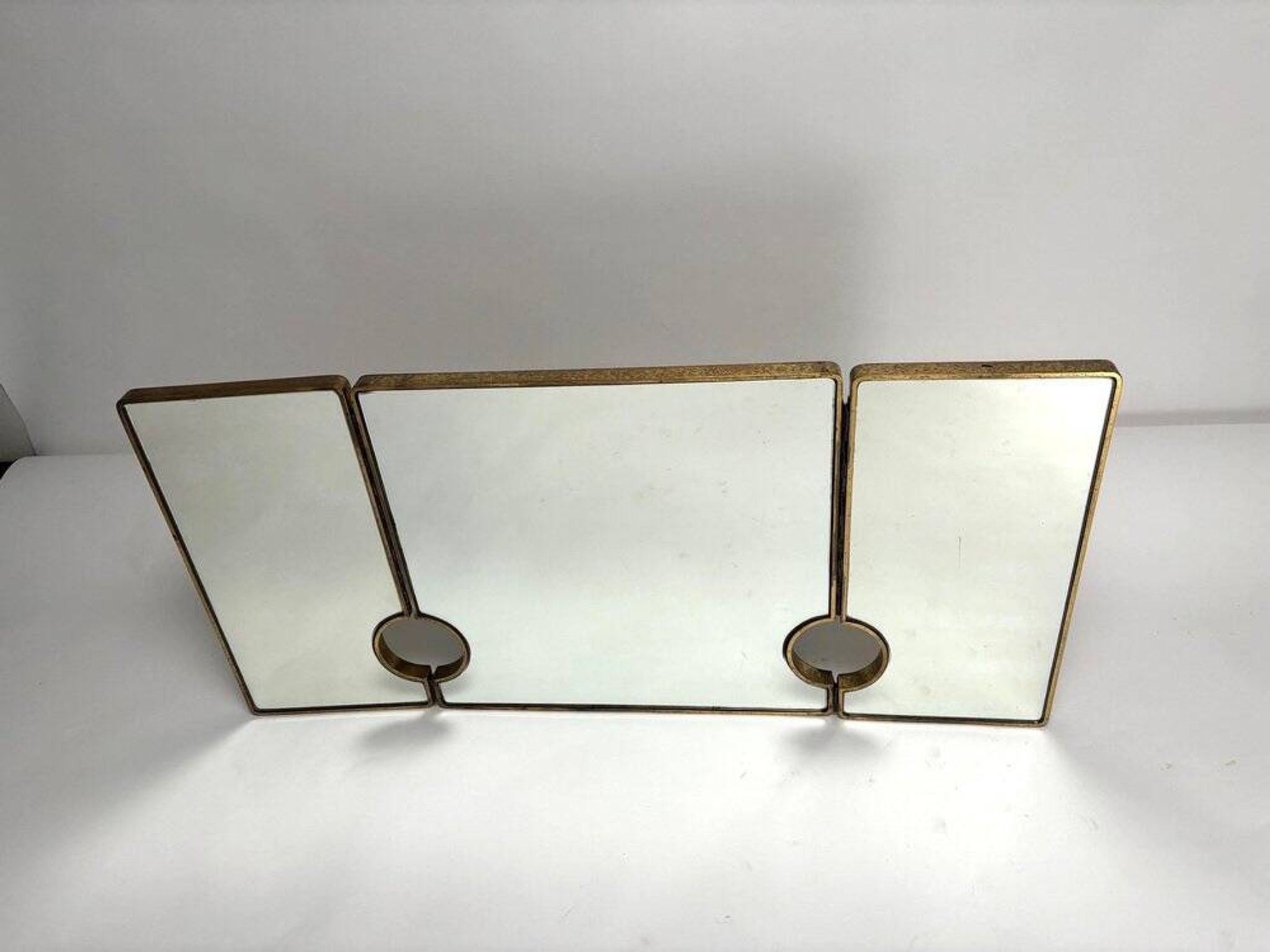 Large Mid-Century Modern Italian Brass Triple Mirror, 1950s