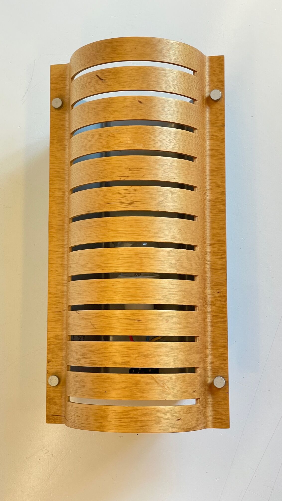 Vintage ikea bent wood and steel wall light