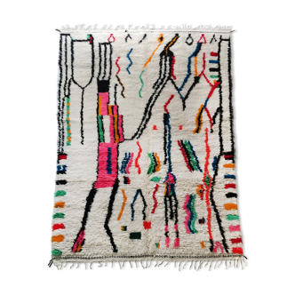 Tapis berbère marocain Azilal écru à motifs colorés 292x188cm