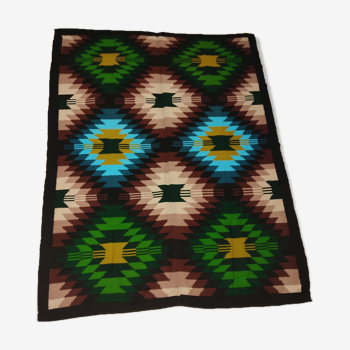 Traditional hand-woven wool rug with geometric patterns by Ardeal Romania 155 x 195