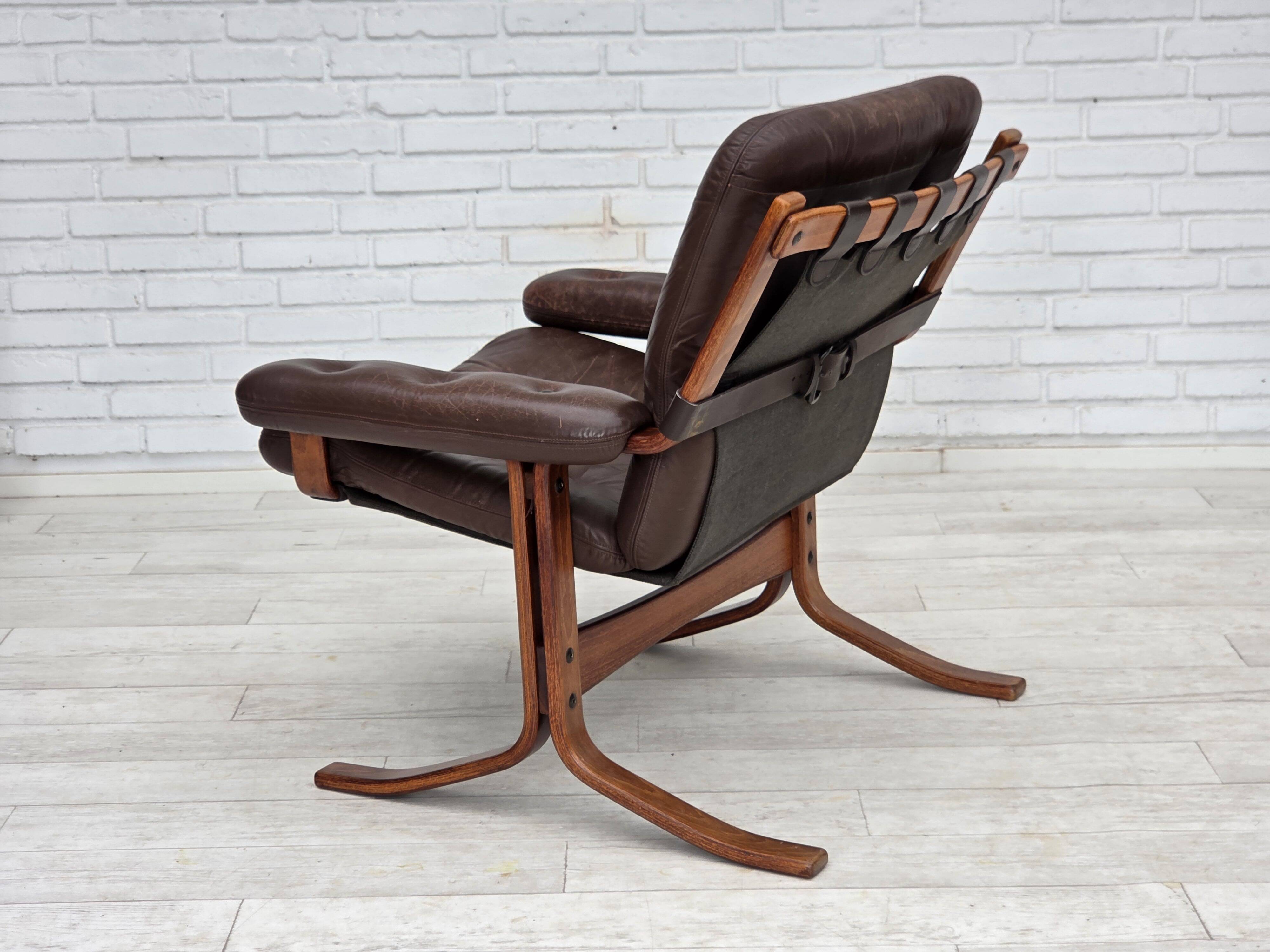 1970s, Norwegian armchair by Jon Hjortdal, furniture leather, bent wood.