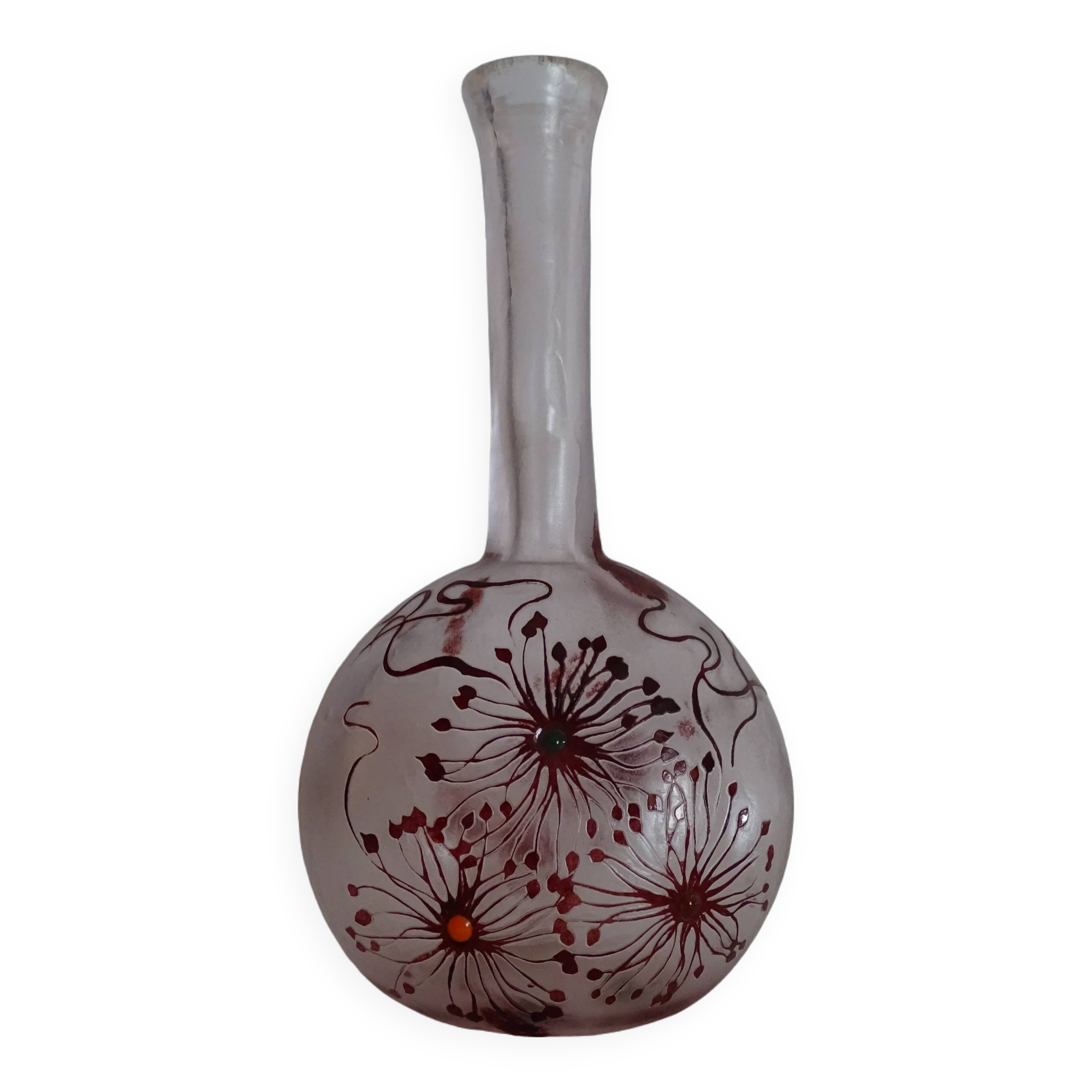 Acid-etched glass paste gourd vase signed bendor