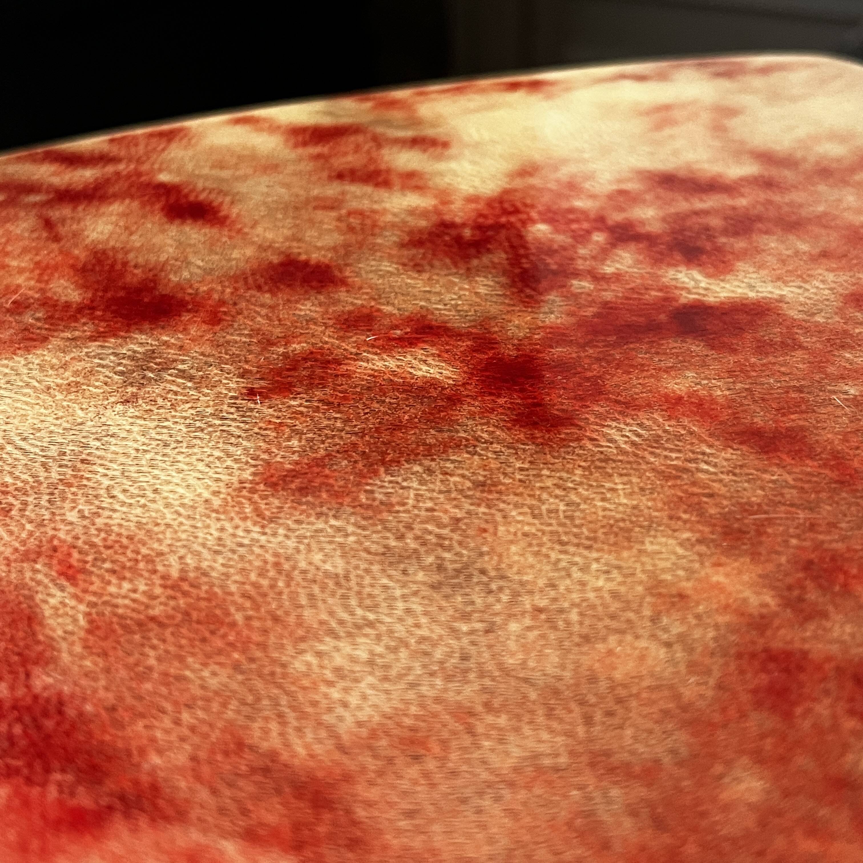 Aldo tura side table in red-dyed lacquered goatskin parchment, italy ca 1950