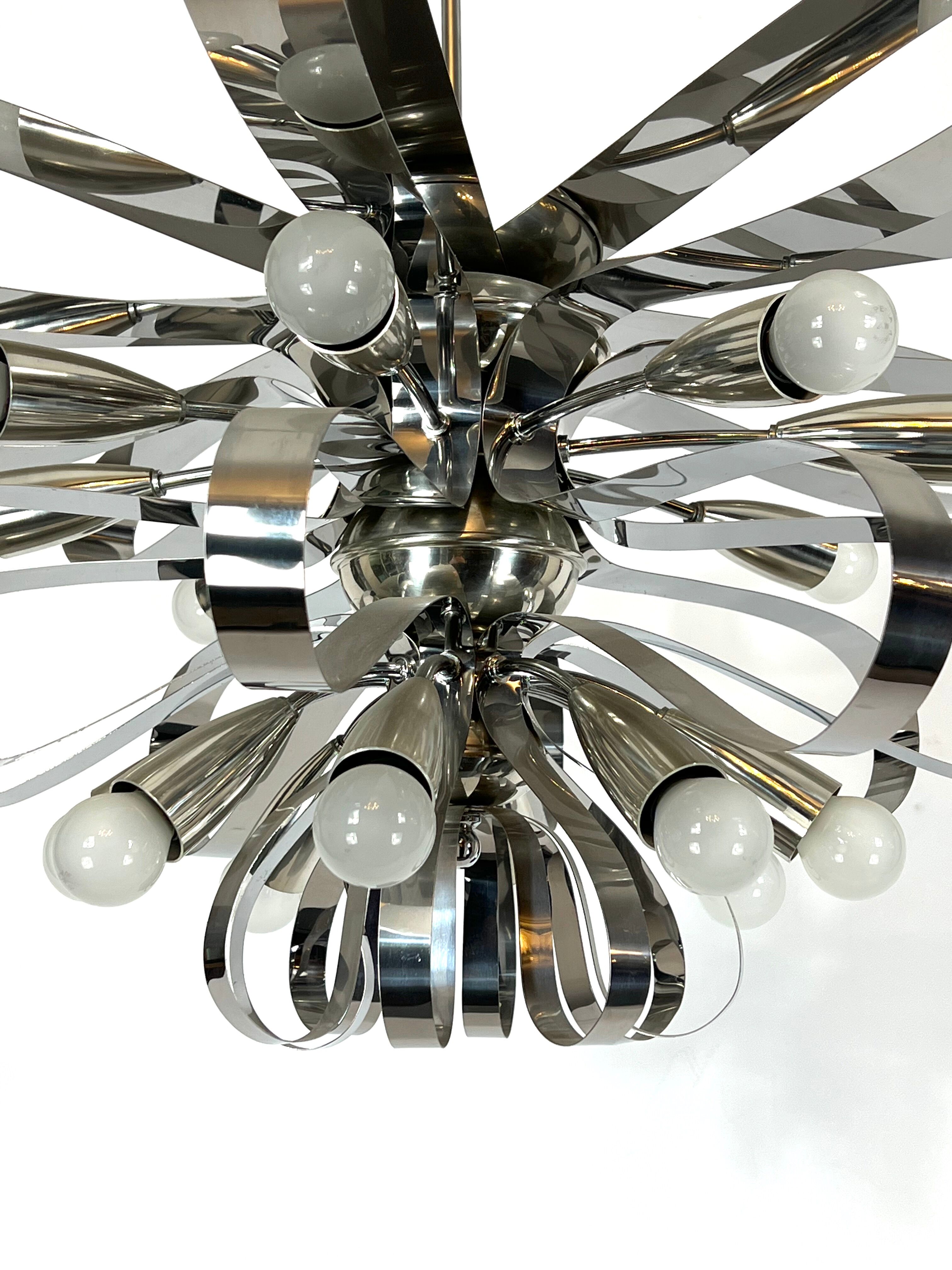 Mid-century pair of Italian chrome chandeliers from 70