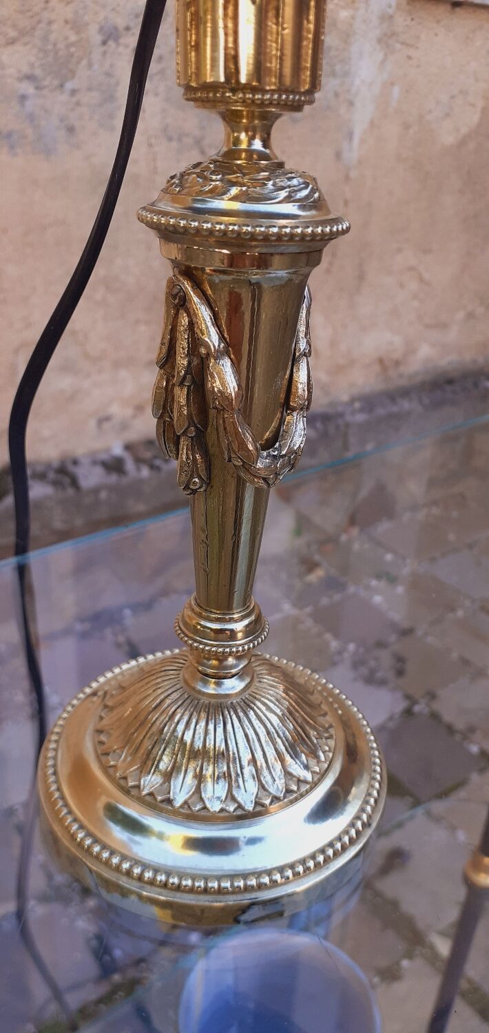 19th Century Bronze Candlestick Lamp Base In Louis XVI Style