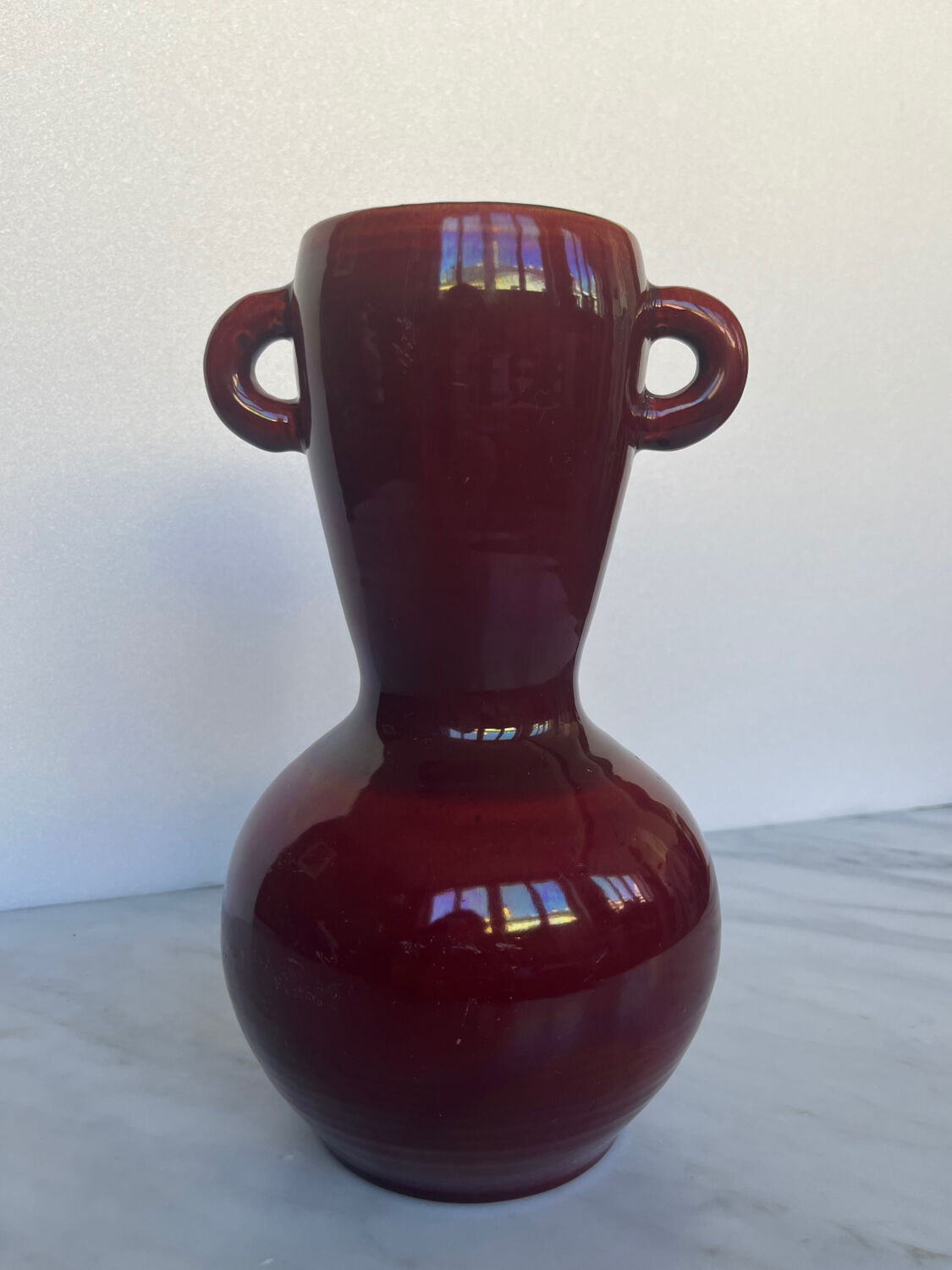 Vintage Accolay vase in red ceramic, double handle.