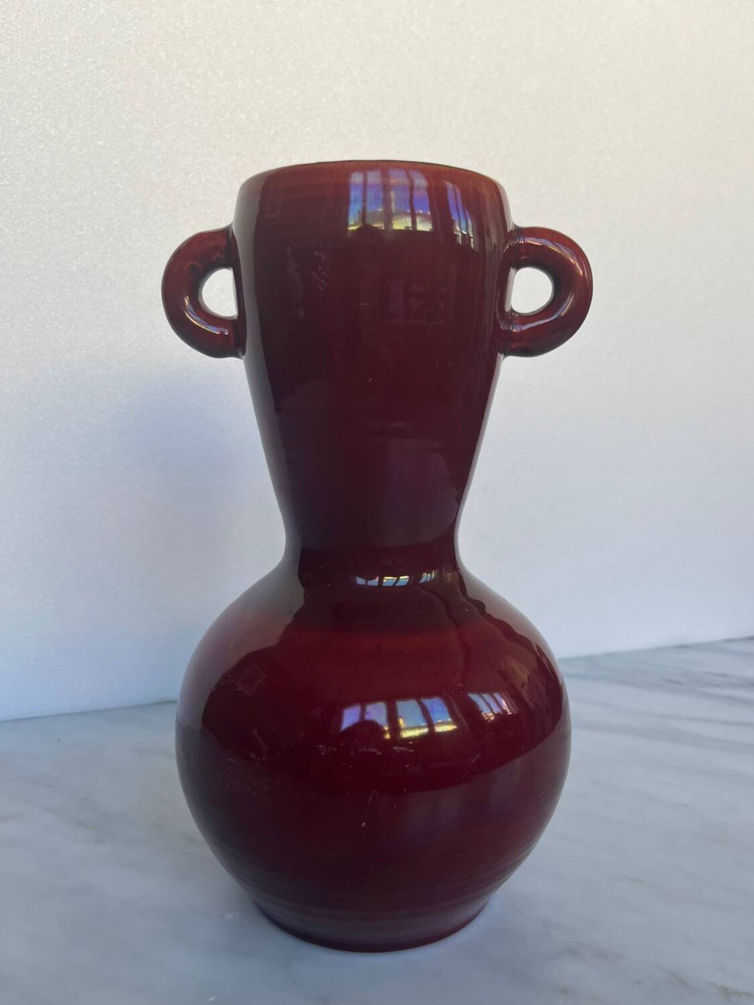 Vase Accolay vintage en céramique rouge, double anse