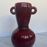 Vintage Accolay vase in red ceramic, double handle.