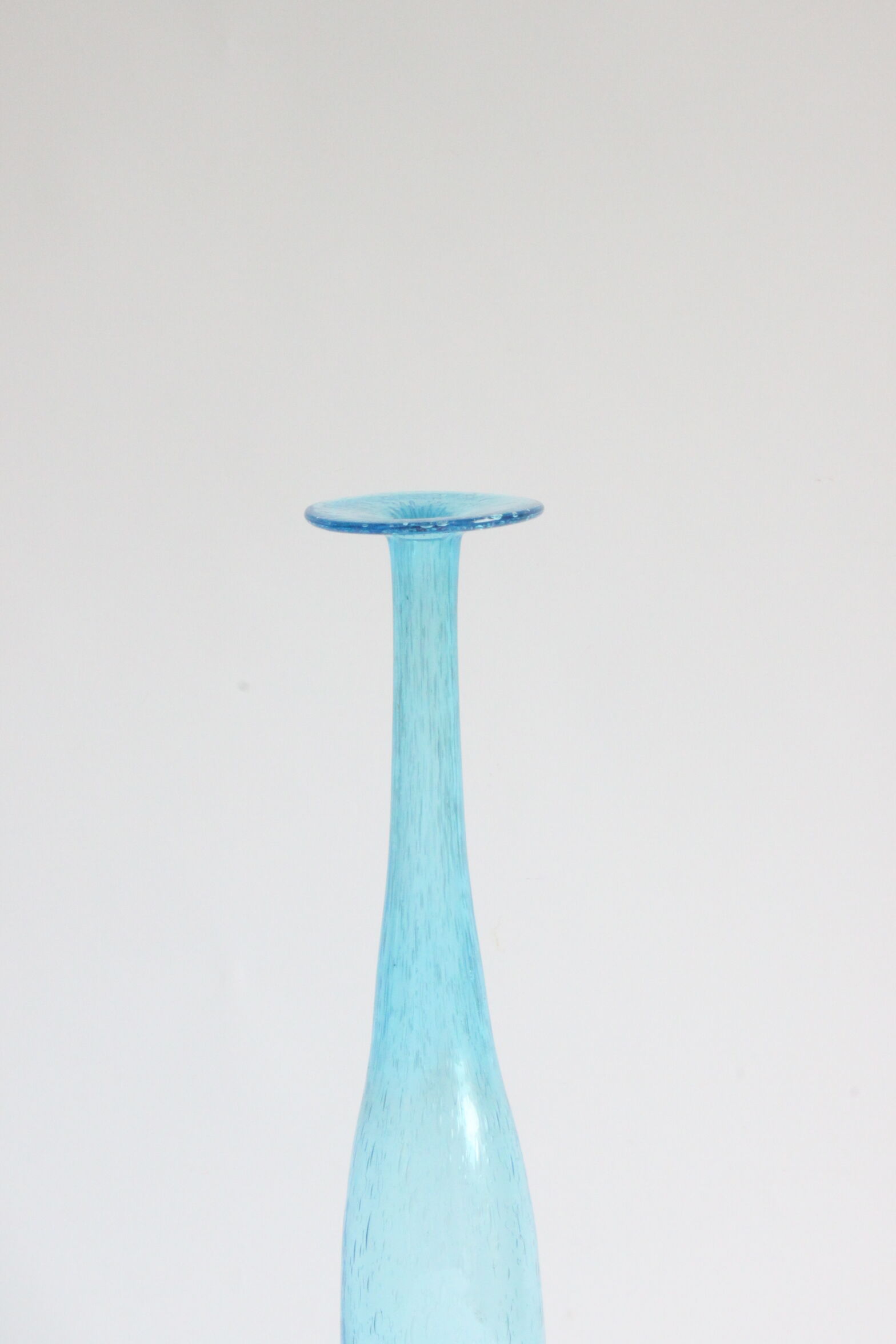 Vintage handblown blue bubble glass bottle vase