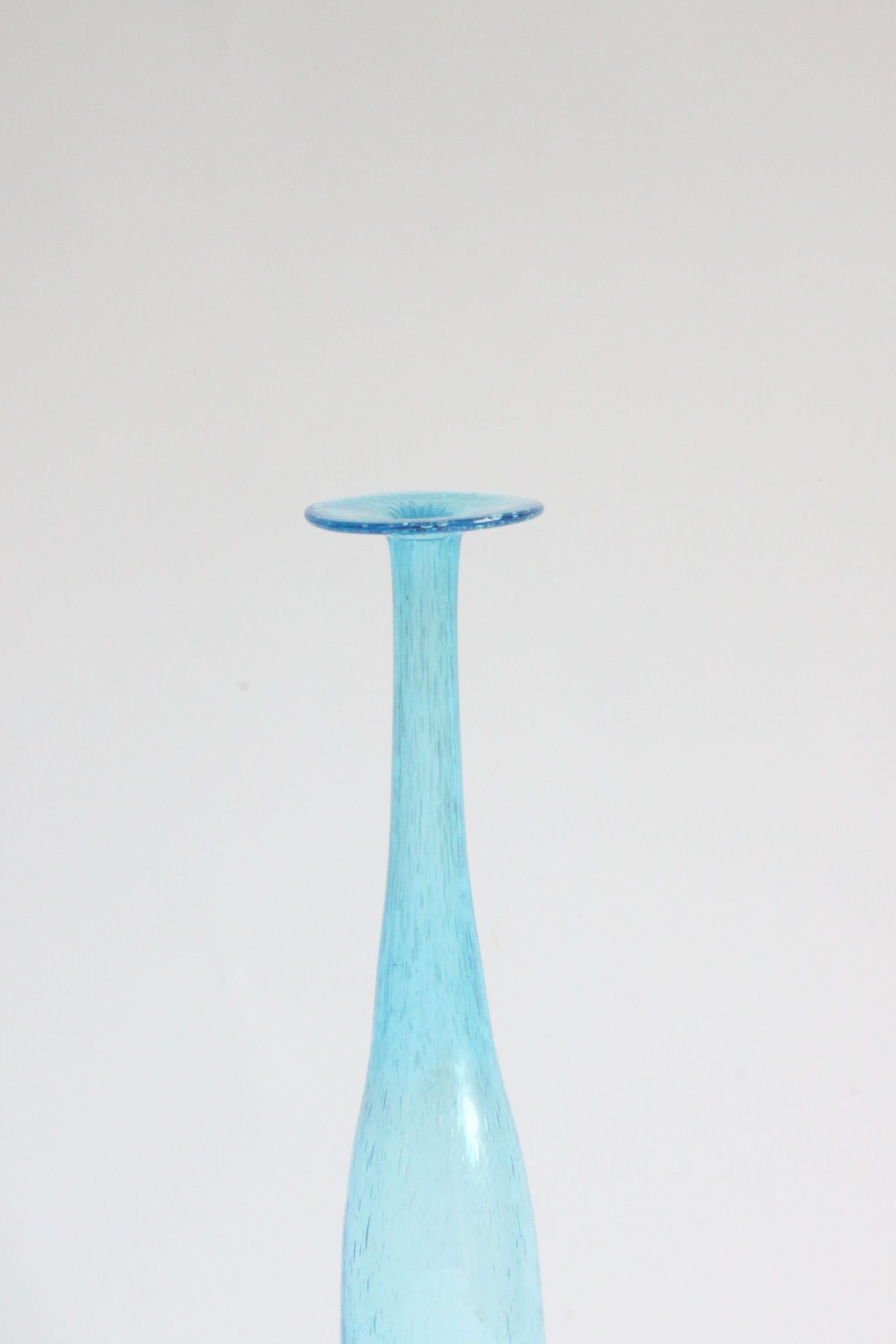 Vintage handblown blue bubble glass bottle vase