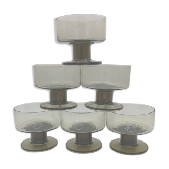 6 vintage champagne glasses smoked glass pegasus