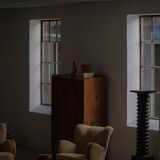 Pair of Danish Art Deco modern lounge chairs in sheepskin with lambswool and elm, 1940s.