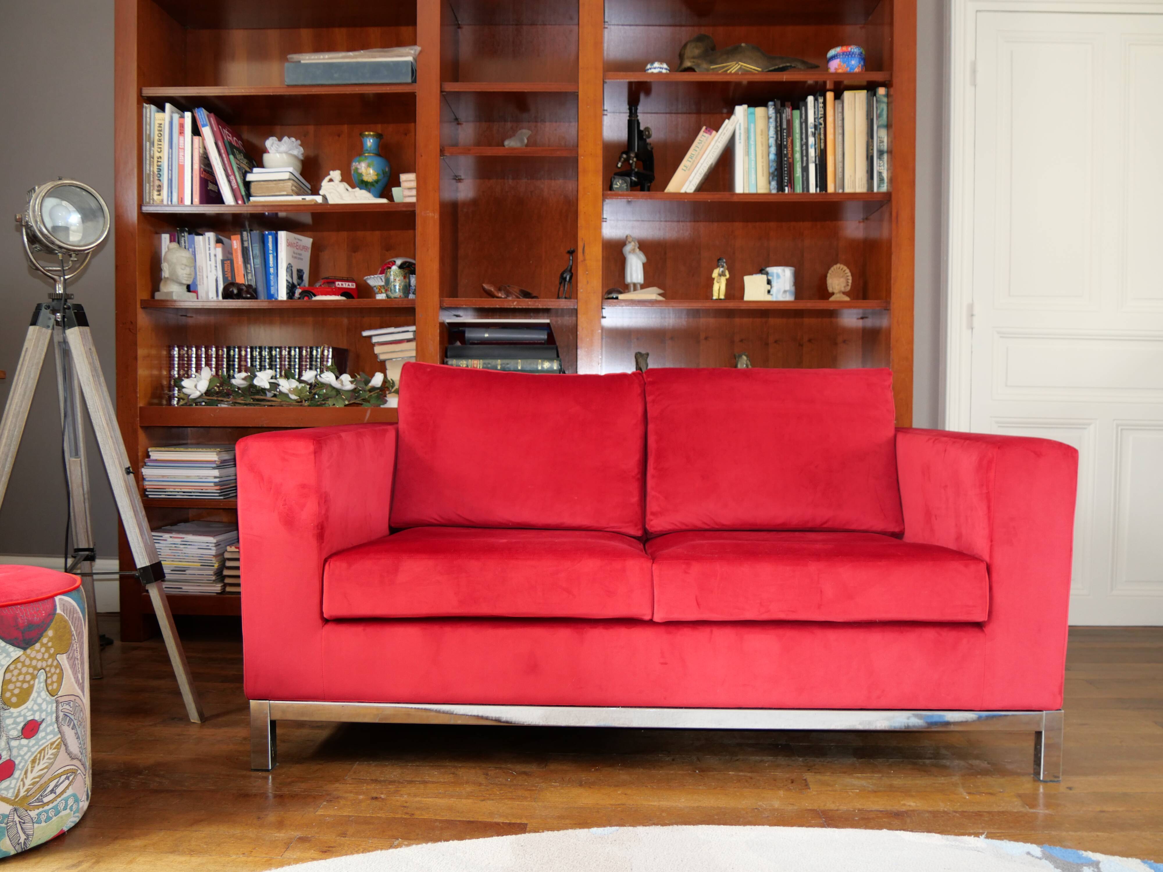 Completely renovated red velvet sofa