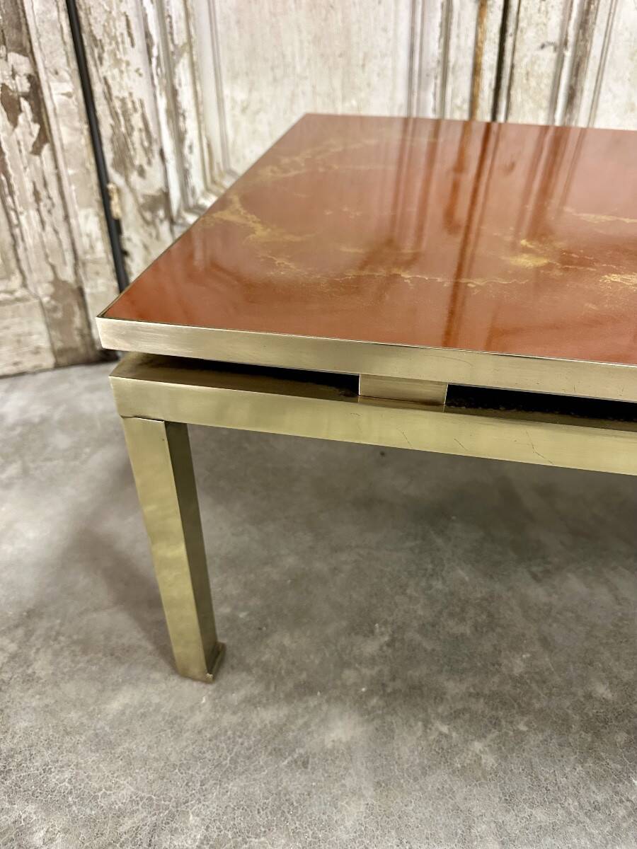 Guy Lefèvre coffee table for Maison JANSEN, imitation lacquer top, circa 1970.