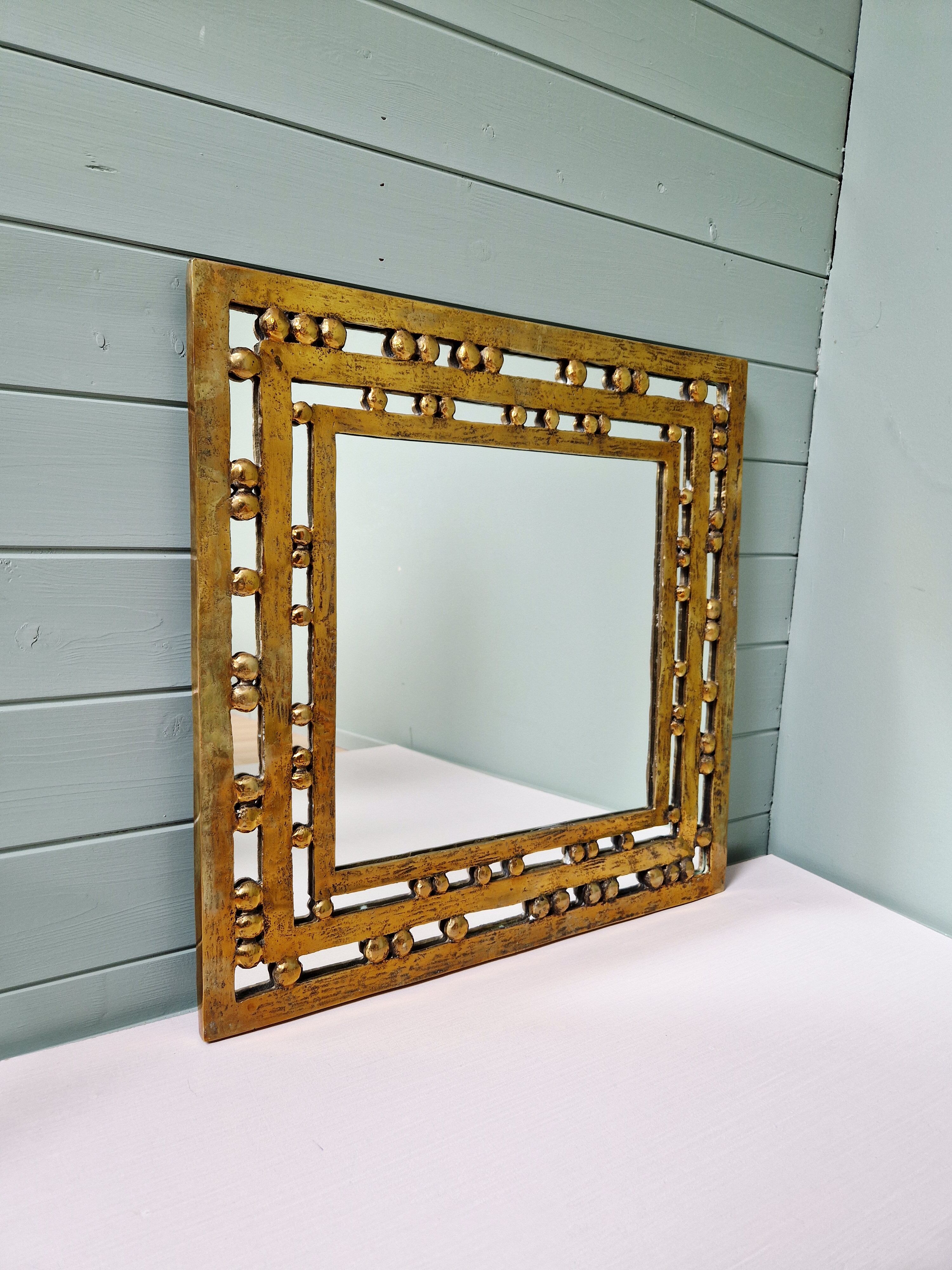 Brutalist mirror in solid bronze, 1970s