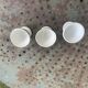 3 white earthenware egg cups, blue foliage decor, Grigny fire clay, made in France